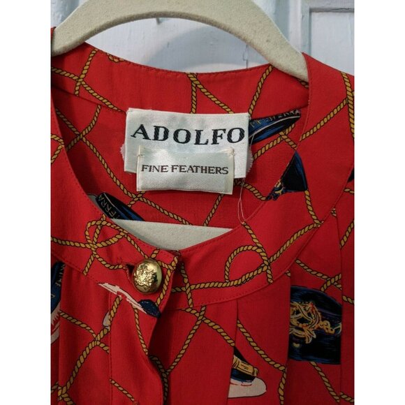 Adolfo Red Nautical Dress Gold Buttons Size L-XL Pleated Vintage Design - Picture 6 of 9